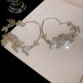 Silver Tone Butterfly Heart Crystal Hoop Earrings Jewelry Pair view 6
