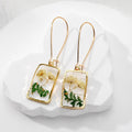 Gold Tone Rectangular Pressed Flower Resin Long Drop Earrings view 8