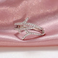 Silver Tone Layered Branch Ring With Pavé Clear Stones view 2
