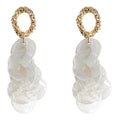 Gold Tone Textured Oval And Translucent White Disc Tassel Earrings view 5