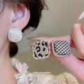 Square Fabric and Crystal Border Stud Earrings in Three Patterns view 2