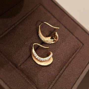 Gold Tone Curved Crystal Huggie Hoop Earrings For Women