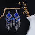 Colorful Bead Feather Fringe Bohemian Long Hook Earrings view 3