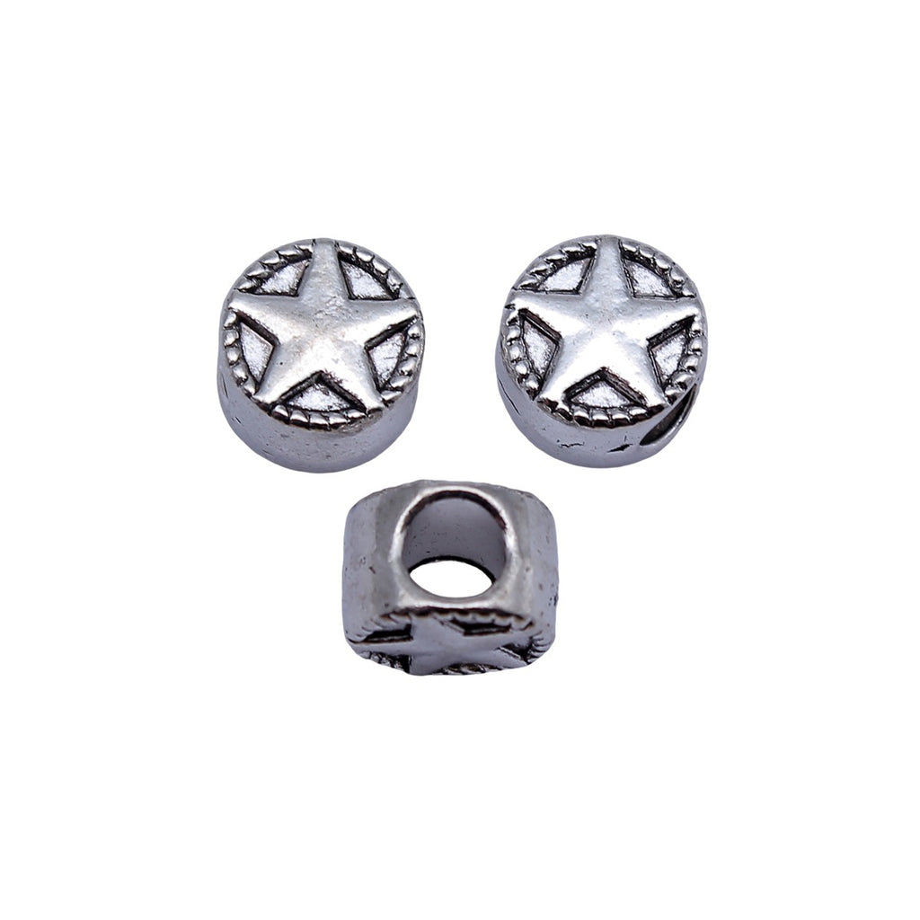 10x10x7mm 1.9g Antique Silver Zinc Alloy Five Point Star Round Large Hole Spacer Double Sided Beads for Bracelet Making