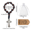 Brown Wood Bead Decade Bracelet Silver Filigree Cross view 2