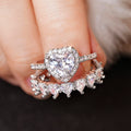 Silver Heart Halo Clear Stone Dual Ring Set Sizes 5-12 view 2