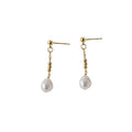 Gold Tone Fine Chain And White Pearl Like Drop Stud Earrings view 5