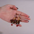Wood Look Walking Cat Bead Long Hook Dangle Earrings view 4