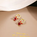 Gold Red Crystal Bunny Rabbit Huggie Hoop Earrings view 3
