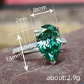 Green Pear-Shaped Solitaire Pave Ring In Polished Silver Tone view 4