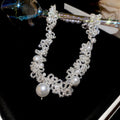 White Floral Necklace and Drop Earring Jewelry Set view 6