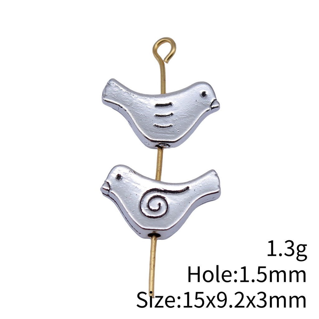 15x9.2x3mm 1.3g Antique Silver Zinc Alloy Swirl Bird Small Hole Spacer Beads for Bracelet Making