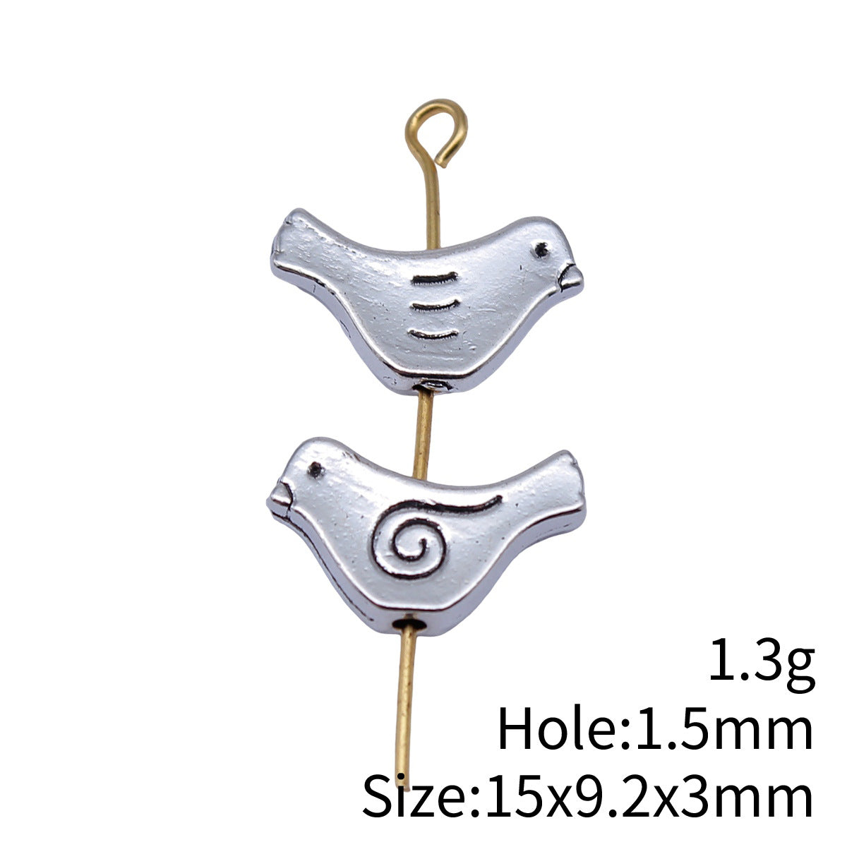 15x9.2x3mm 1.3g Antique Silver Zinc Alloy Swirl Bird Small Hole Spacer Beads for Bracelet Making
