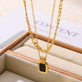 Layered Figaro Necklace With Black Acrylic Pendant view 2