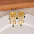Gold Flower Blue and Yellow Bead Chain Tassel Earrings view 3