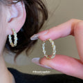 Gold Pave Crystal Oval Hoop Earrings Huggie Pair Style view 4