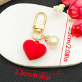 Red Resin Heart Pearl-Look Metal Clasp Dangle Keychain Charm view 4