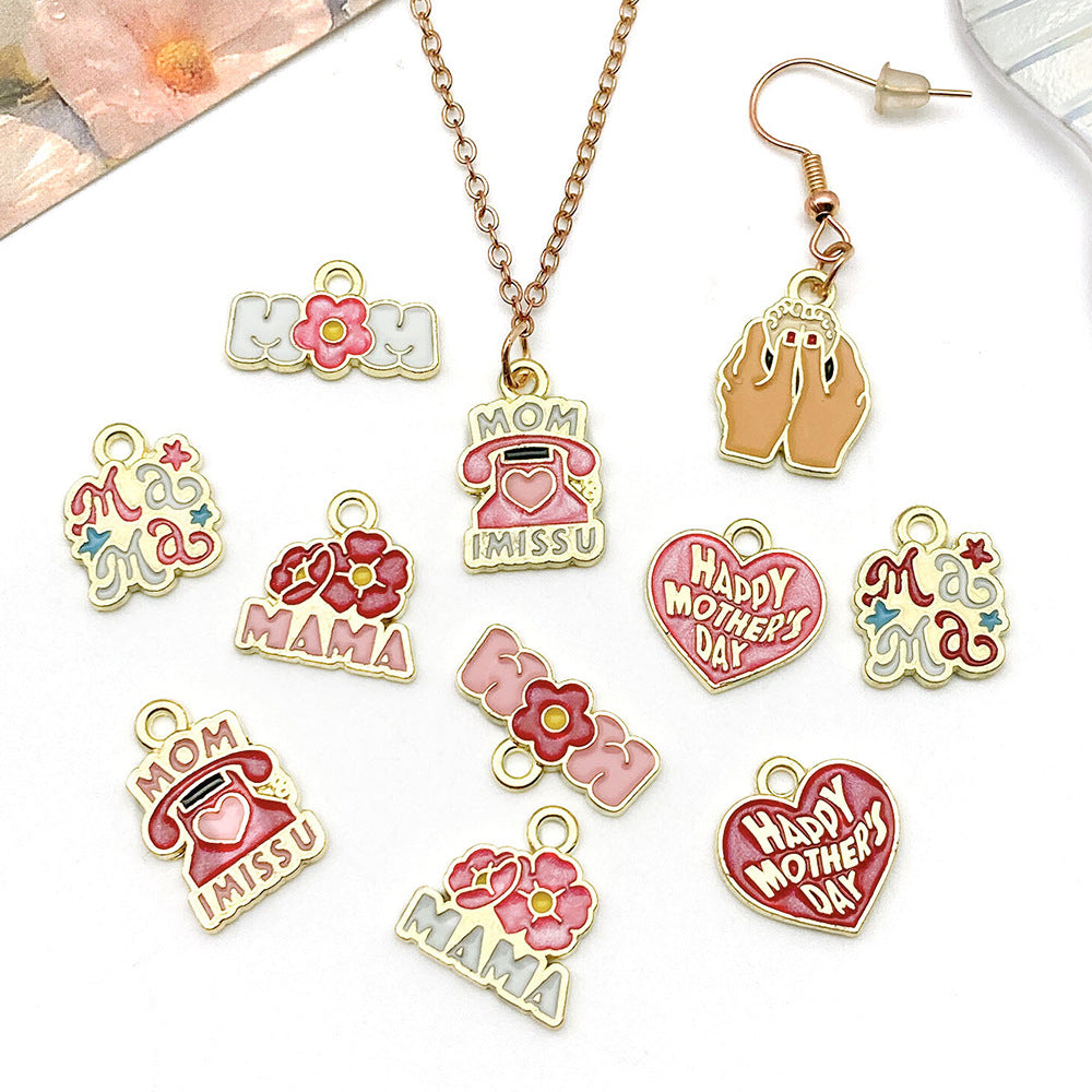 Zinc Alloy Enamel Mama Heart Charm Pendant for DIY Bracelet Necklace Keychain