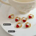 Red Heart Crystal Huggie Hoop Earrings Gold Steel Tone view 2