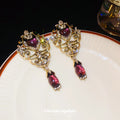 Ornate Purple Crystal Floral Teardrop Statement Earrings view 4