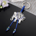 Silver Tone Elephant Blue Evil Eye Split Ring Keychain with Cord Tassels view 2