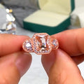 Rose Gold Tone Emerald Cut Halo Statement Ring With Polished Clear Stone Detail view 4