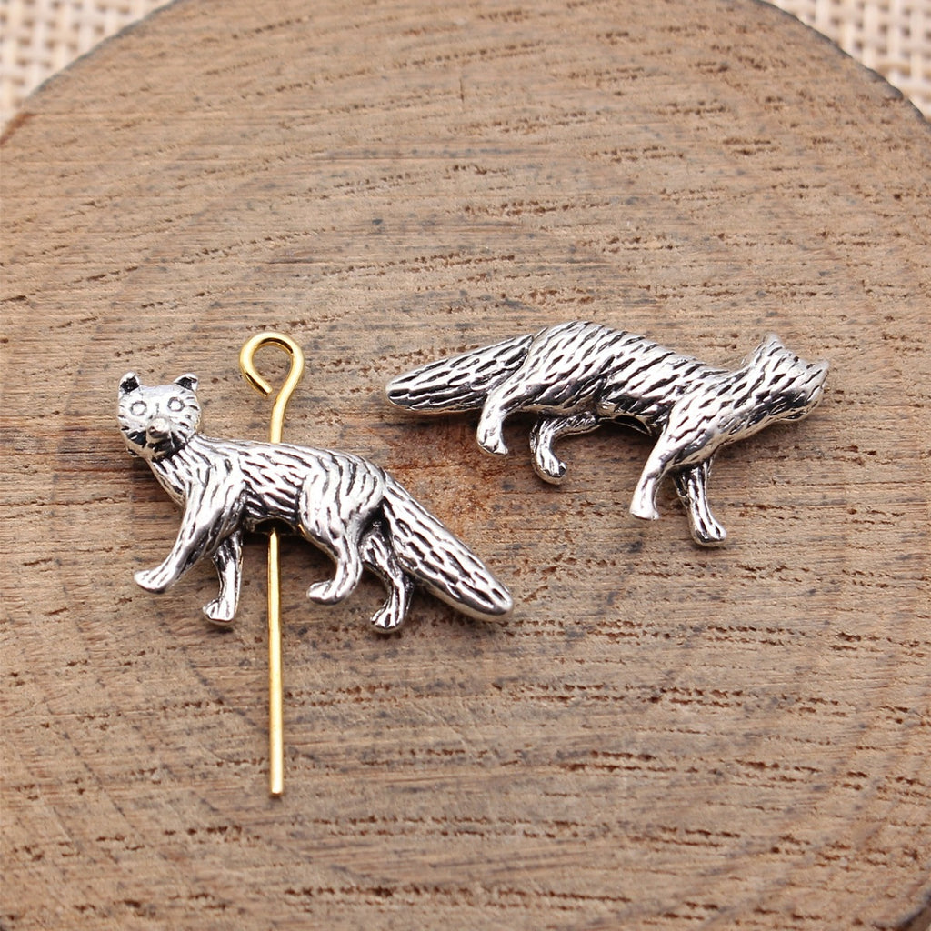 22x12mm 1.5g Antique Silver Zinc Alloy Fox Shape Loose Metal Beads for Bracelet Jewelry Making