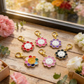 Enamel Smiley Face Flower Charm Gold Lobster Clasp Six Colors view 3