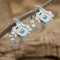 Silver Tone Marquise Turquoise Enamel Geometric Hoops view 1