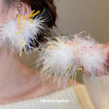 White Feather Multicolor Tinsel Statement Stud Earrings view 1