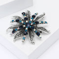 Spiky Leaf Crystal Flower Brooch in Blue or Black With Faceted Center view 3