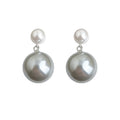 Silver-Tone White Pearl Stud Gray Pearl Drop Earrings view 5
