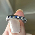 Silver Tone Channel Blue Clear CZ Stacking Ring Sizes 6-10 view 1