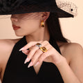 Tiger Eye C-Hoop Earrings And Open Bypass Stone Rings view 3