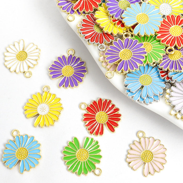 Enamel-Look Gold Silver Sunflower Alloy Charms in 14 Styles