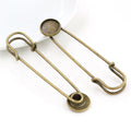 Antique Bronze Long Safety Pin Brooch Blank With Round Bezel view 1
