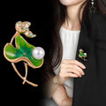 Green Lotus Leaf Crystal Enamel Metal Brooch Pin for Jackets and Lapels view 4