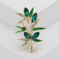 Green Bamboo Crystal Brooch with Gold Tone Stems for Jackets and Scarves view 1