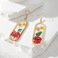 Gold Tone Geometric Pressed Flower Resin Hook Earrings view 6