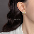 Gold Enamel Flying Bird Stud Earrings Crystal Accents view 2