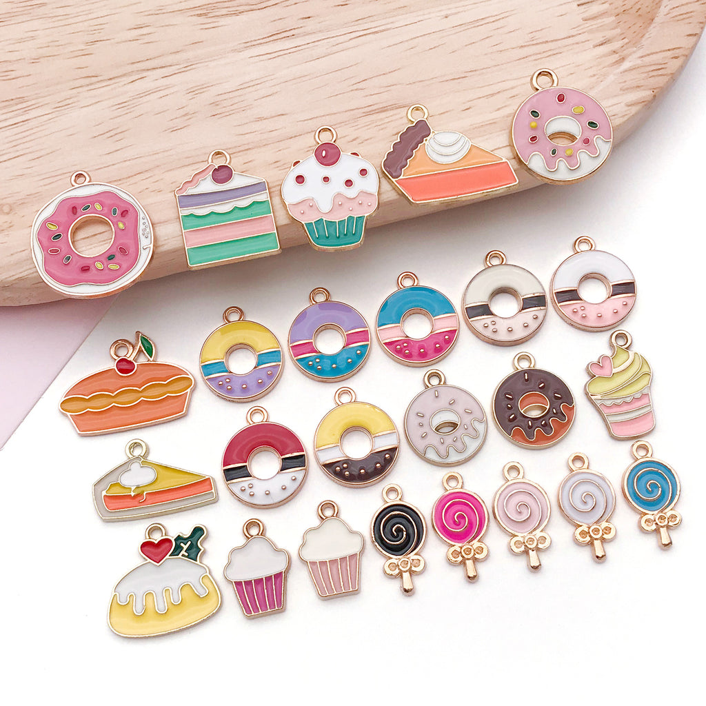 Enamel Zinc Alloy Donut Lollipop Cake Dessert Charm Pendant for DIY Keychain Jewelry