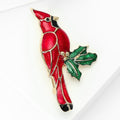 Red Enamel Cardinal Bird Brooch with Green Holly Leaf view 3