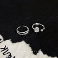 Silver Tone White Stone Flower And Clear Double Band Rings view 3