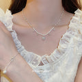 Silver Pearl Flower Crystal Pendant Necklace Oval Center Drop view 1