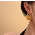 Gold Tone Woven Mesh Round Hoop Statement Earrings view 3