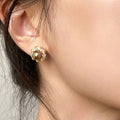 Brown Pearl Crystal Halo Round Stud Earrings Fashion Earrings view 4