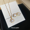 Gold Pearl Square Halo Necklace And Stud Earring Set view 4