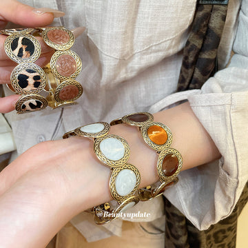 Leopard Print and Leather Look Stretch Disc Bracelets