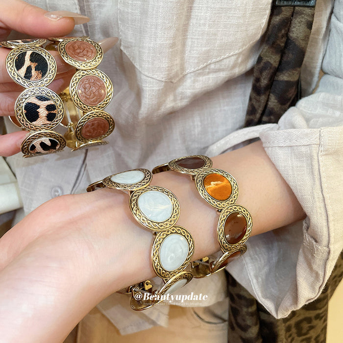 Leopard Print and Leather Look Stretch Disc Bracelets