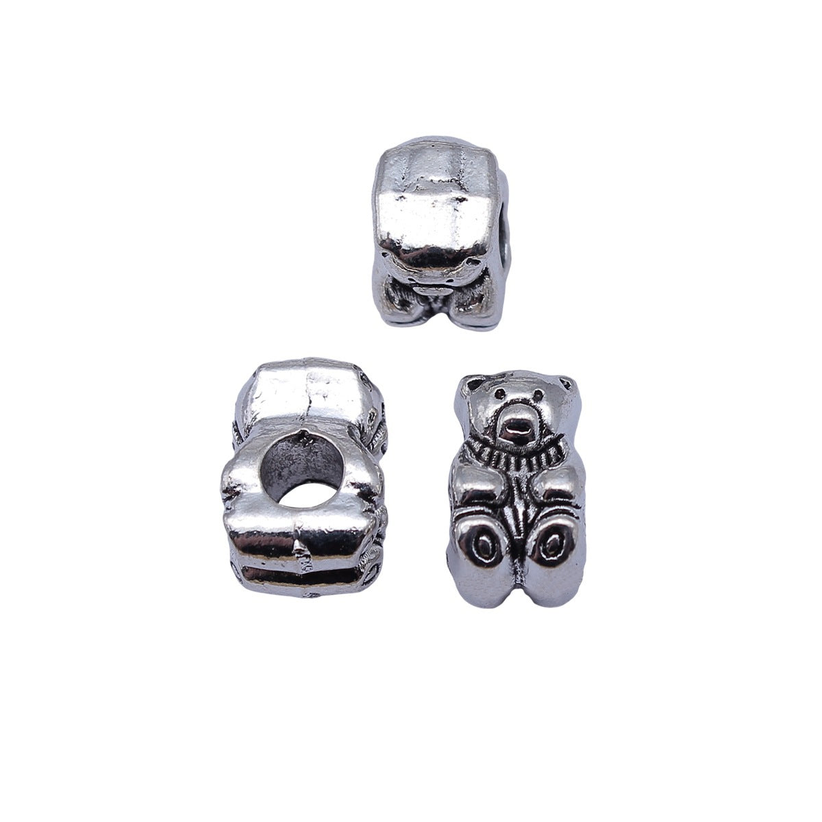 13x9.8x8.3mm 3.8g Antique Silver Zinc Alloy Bear Large Hole Beads for DIY Bracelet Jewelry Making